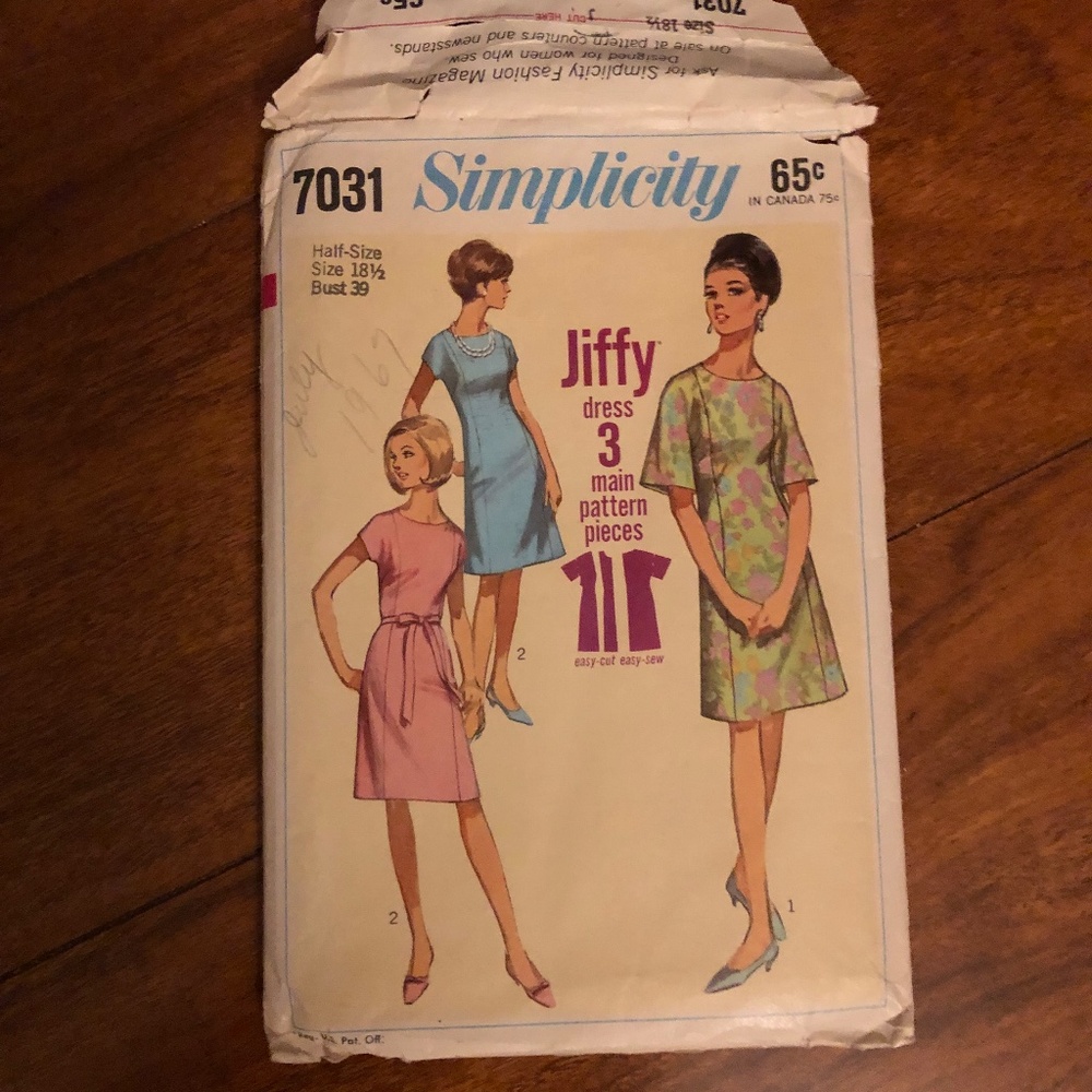 Simplicity 7031 Vintage 1960s Sewing Pattern Sheath Dress